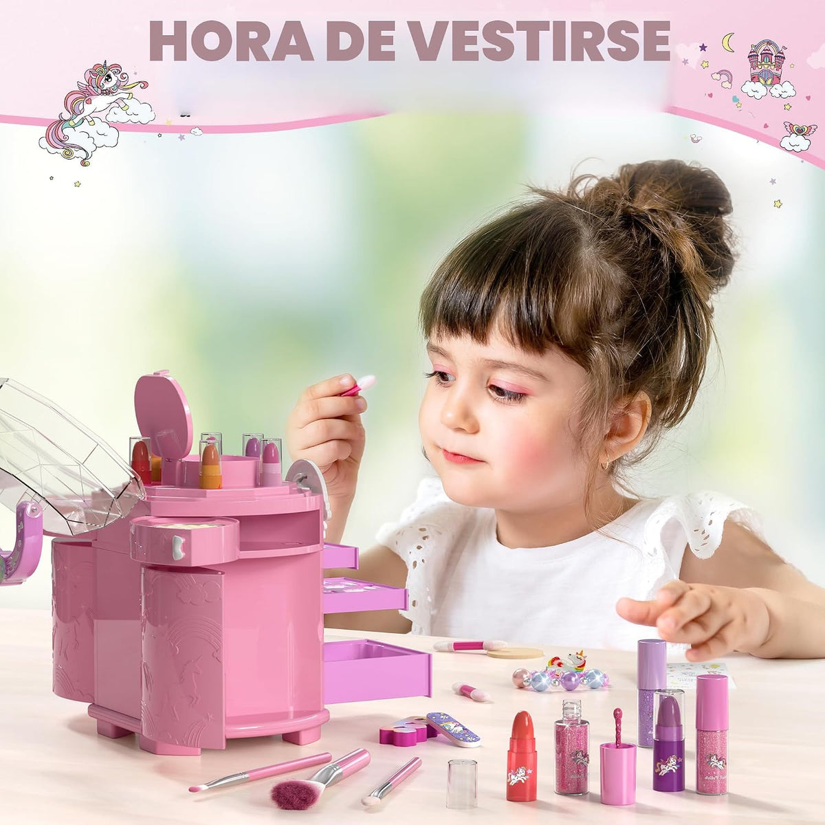 Juego de 63 piezas de maquillaje para niñas, kit de maquillaje cosm...