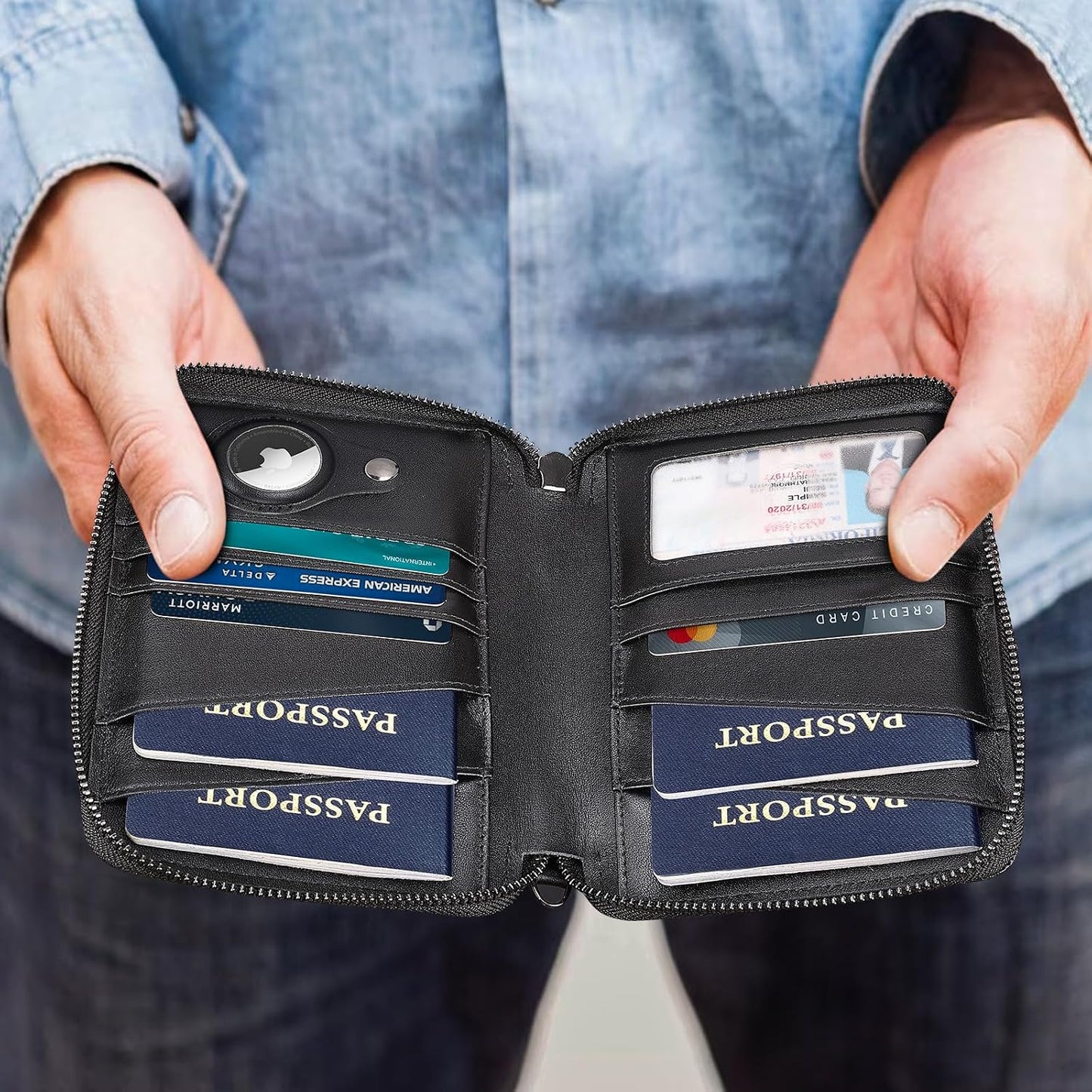 Polare - Cartera de piel napa, para pasaporte familiar, para 4 pasa...