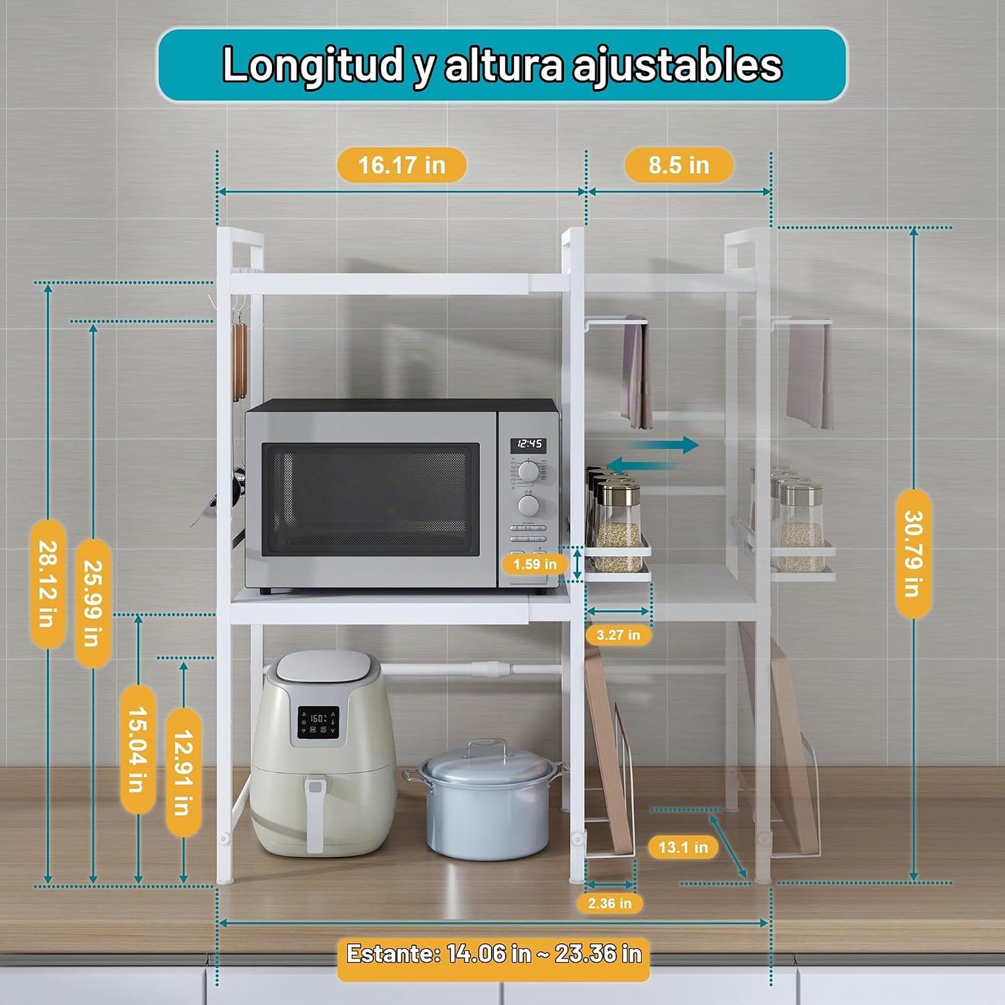 DOLALIKE Estante para horno de microondas, soporte expandible para...