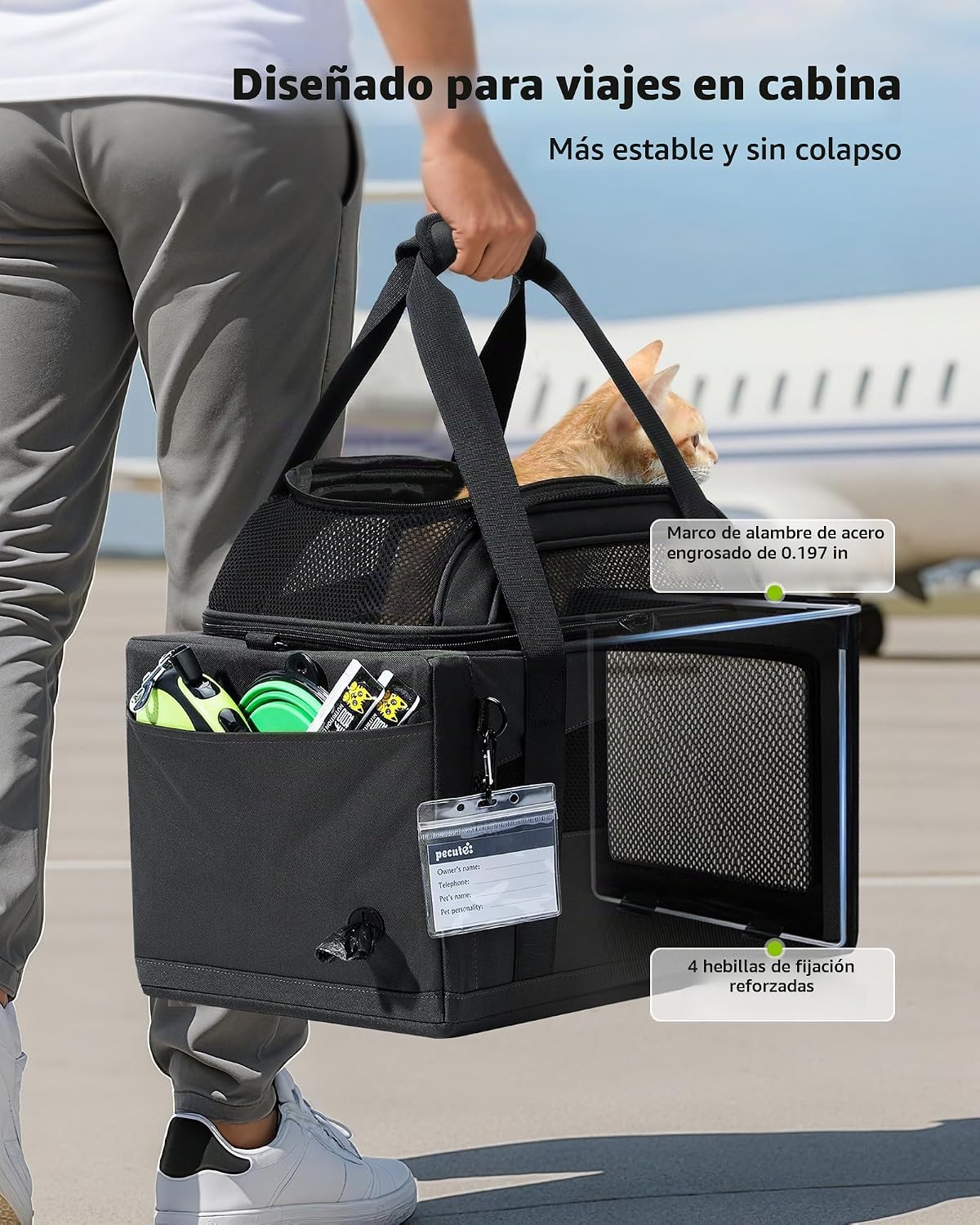 Pecute Transportador de mascotas aprobado por aerolíneas superior p...