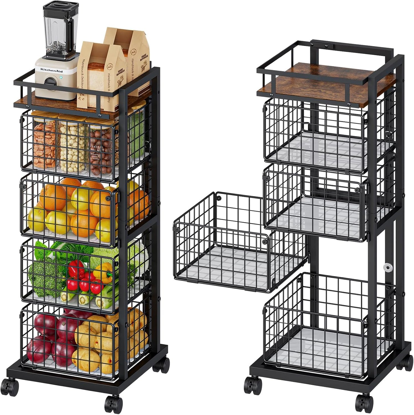 Carrito de almacenamiento de cocina de 4 niveles, carrito de almace...