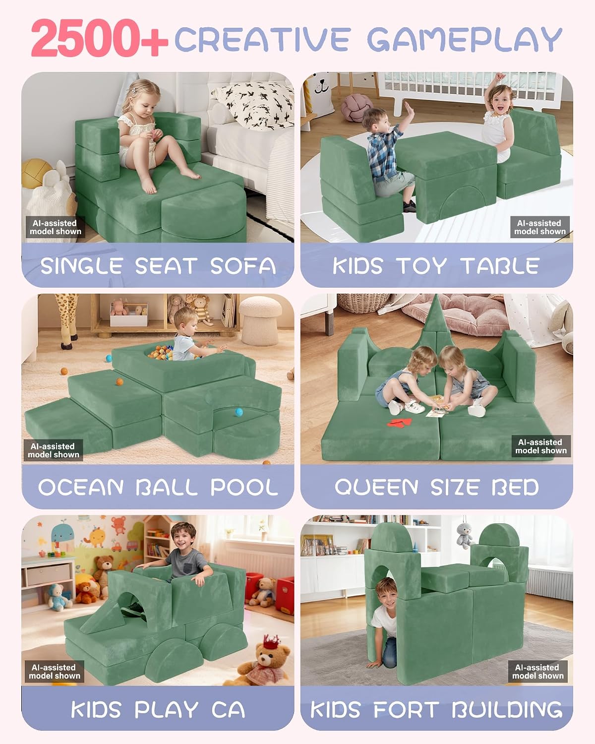 YEFU 15 piezas Sofá de Juego Modular para Niños, Sofá de Espuma par...