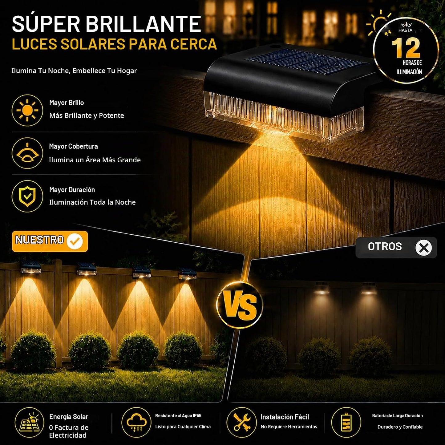 16PK Luces solares para valla al aire libre, impermeables, luces de...