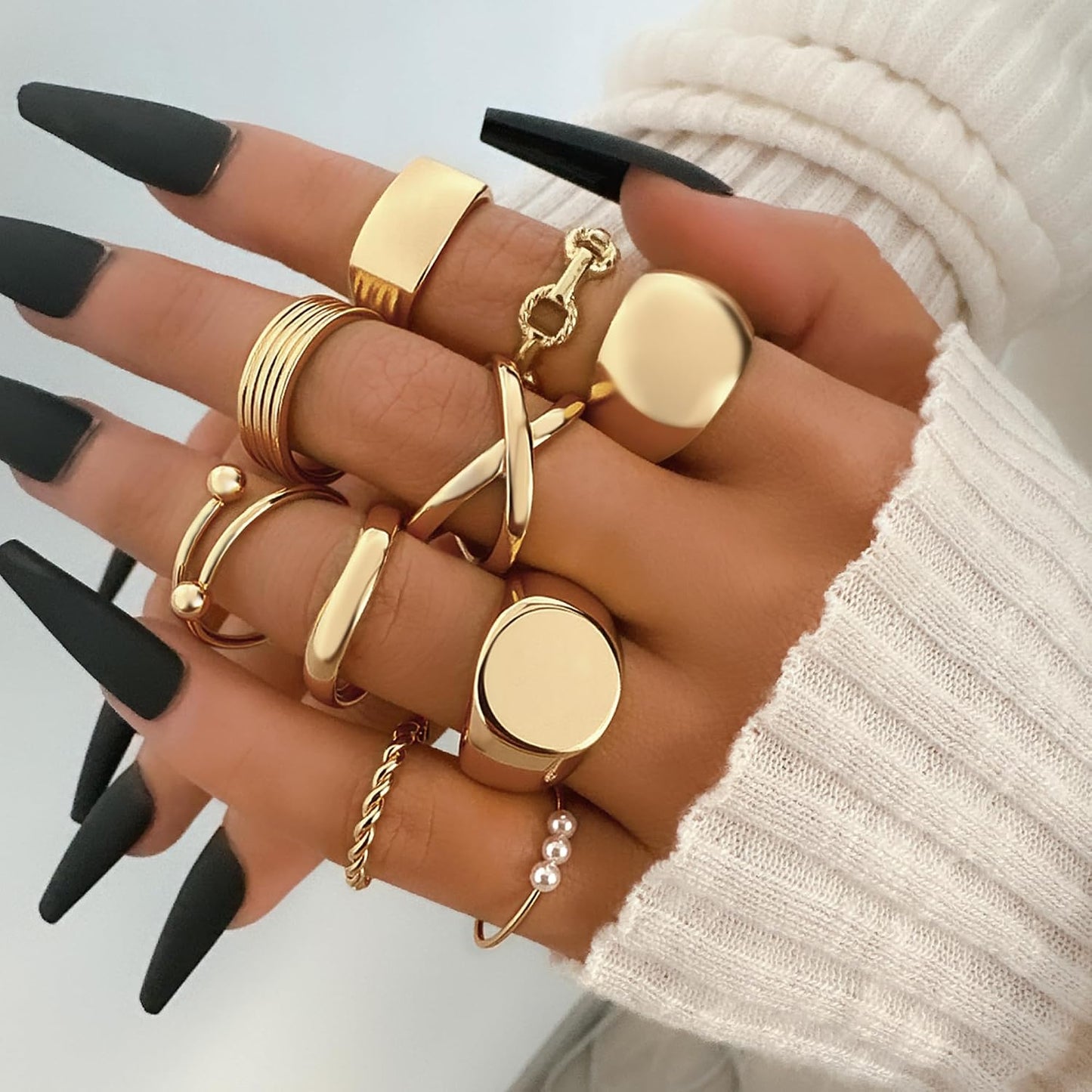 YEEZII Juego de 25 anillos dorados para nudillos para mujer, lindos...