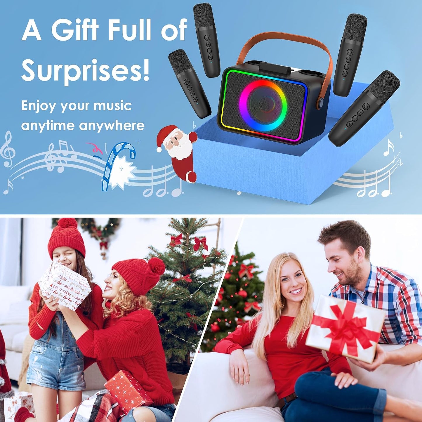 Máquina de karaoke para niños y adultos, altavoz Bluetooth 4 micróf...