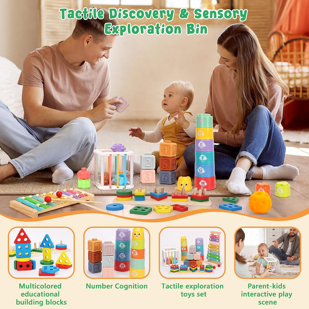 FlufiFiea Juguetes Montessori 6 en 1 para bebés de 6 a 12 a 18 mese...
