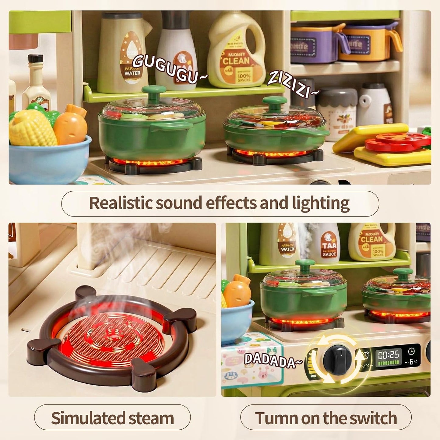 Juego de cocina para niños de 33.8 pulgadas - 70 piezas con sonido...