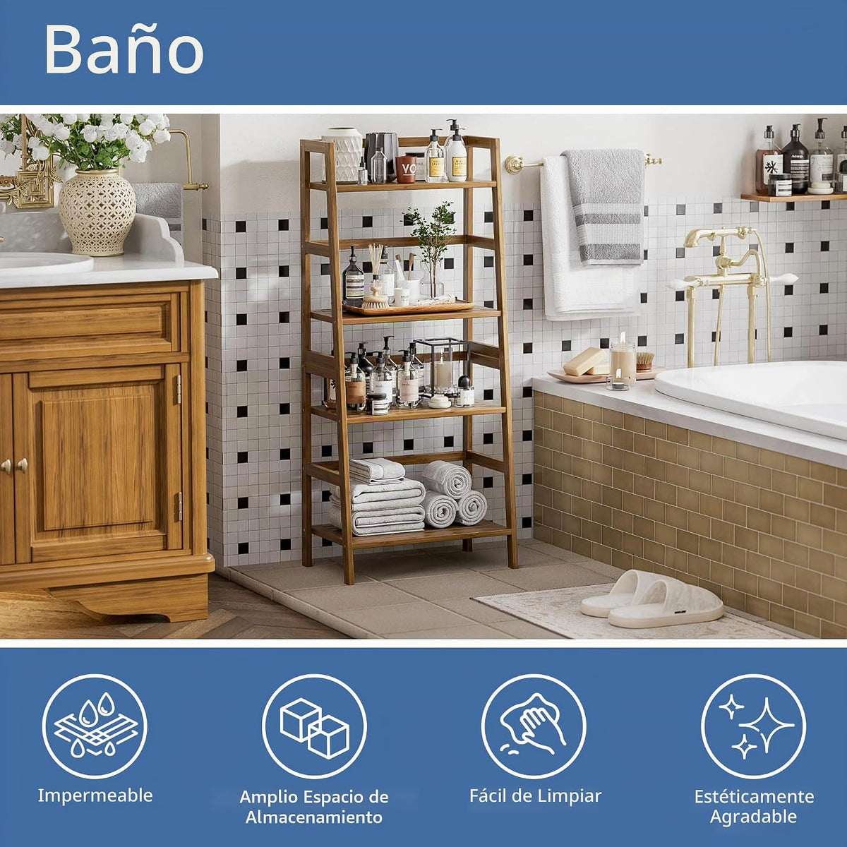 HITNET - Estantería de escalera, estantería de bambú de 4 niveles,...