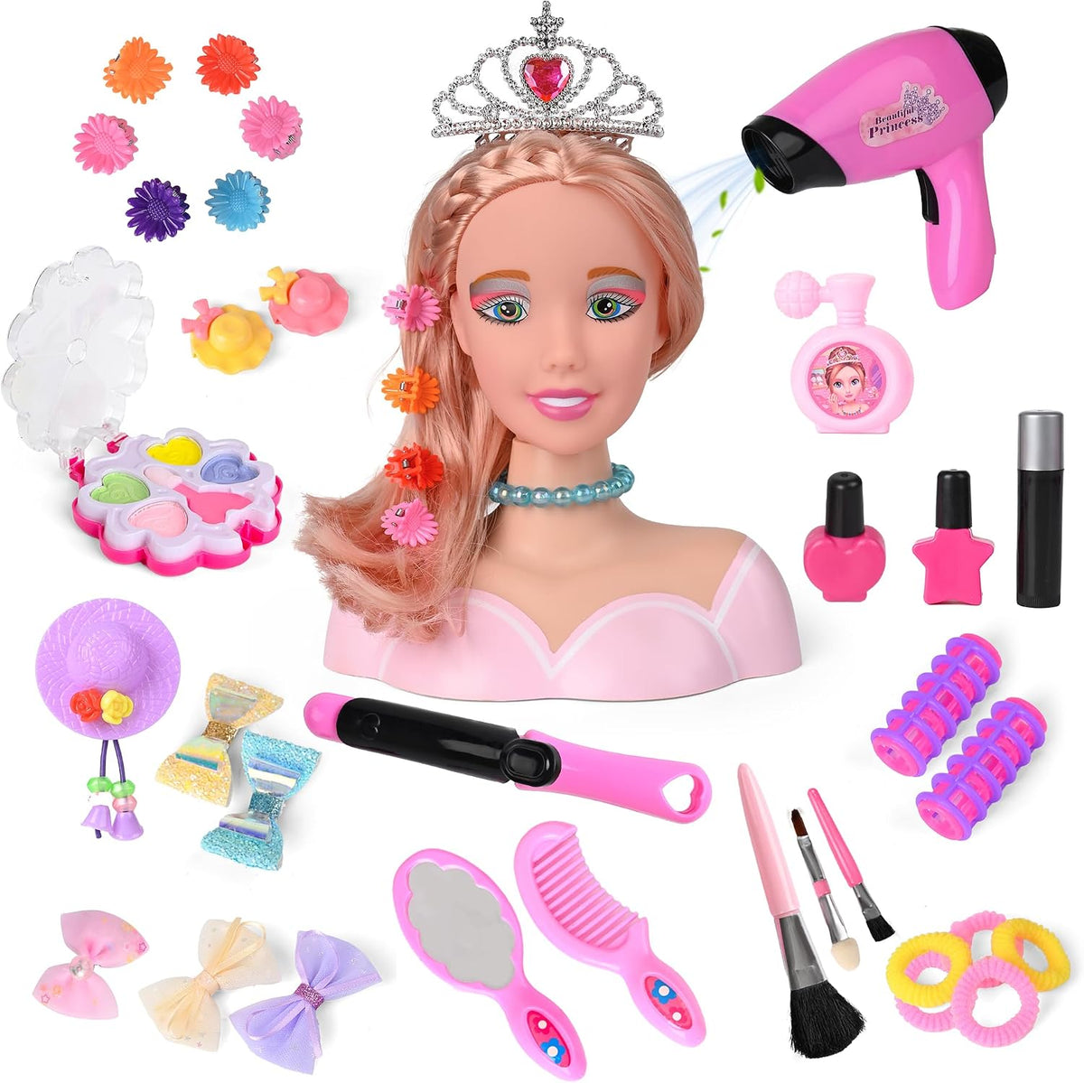 Juego de 36 piezas de juguetes de cabeza de muñeca para peinado y m...