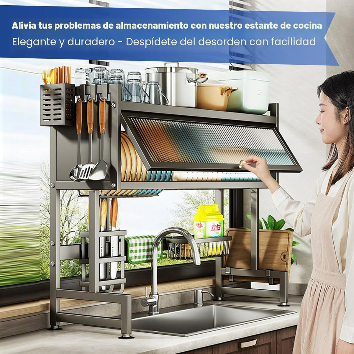 Hdrriozu Escurridor de platos sobre el fregadero, estante secador d...
