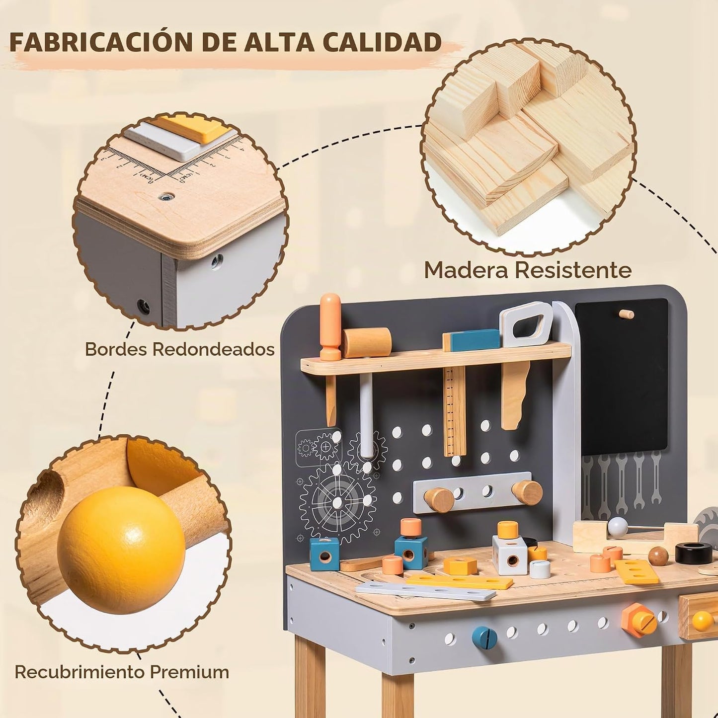 ROBUD - Banco de trabajo de herramientas de madera para niños y niñ...