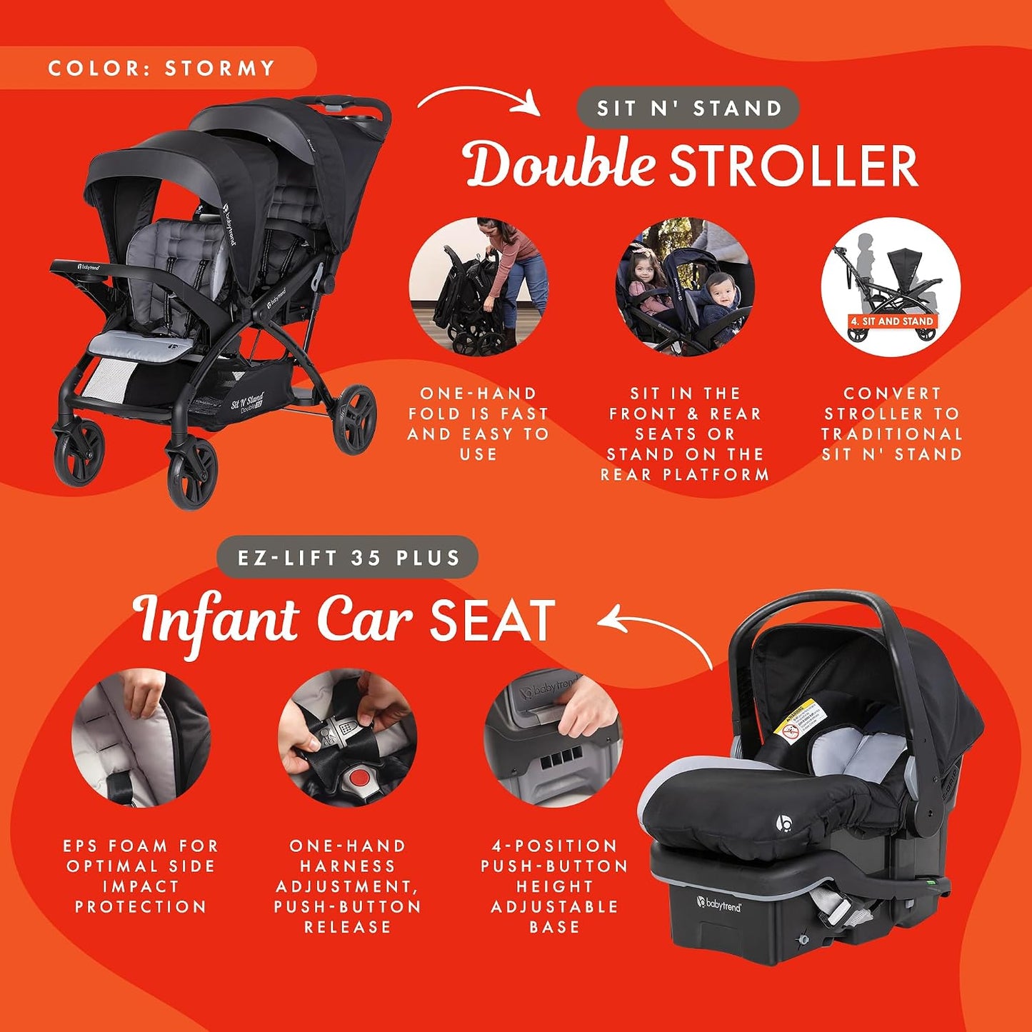 Baby Trend Cochecito de bebé y niño pequeño doble y asiento de coch...