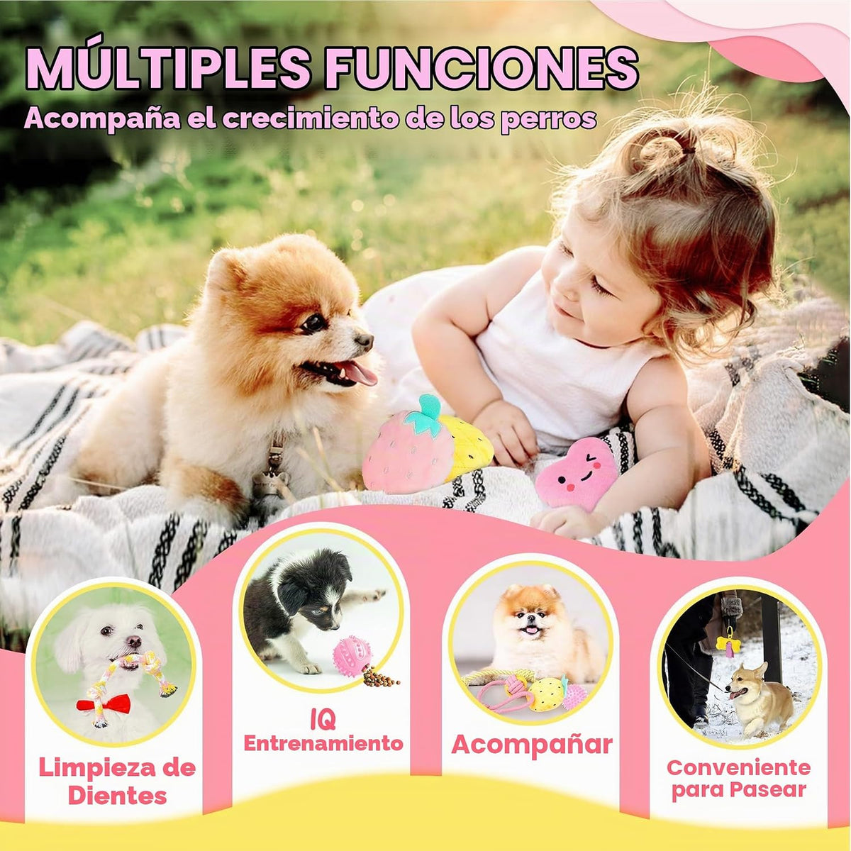 XIUGOAL Juguetes rosados para cachorros para el aburrimiento, paque...