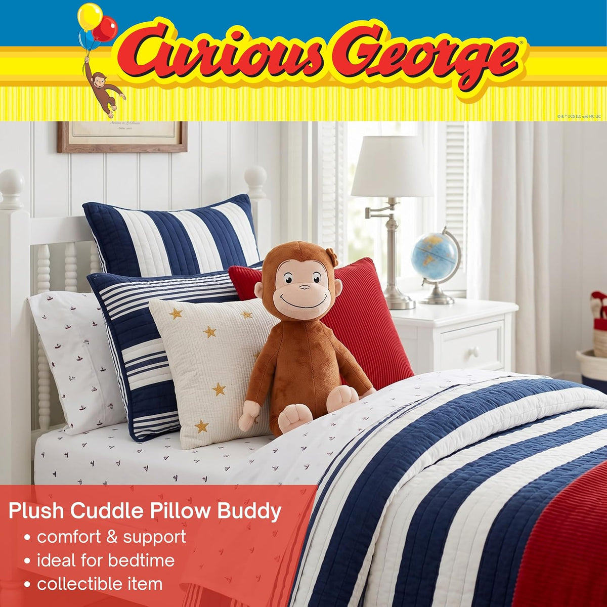 Curious George Kids Bedding - Almohada de felpa súper suave y acoge...