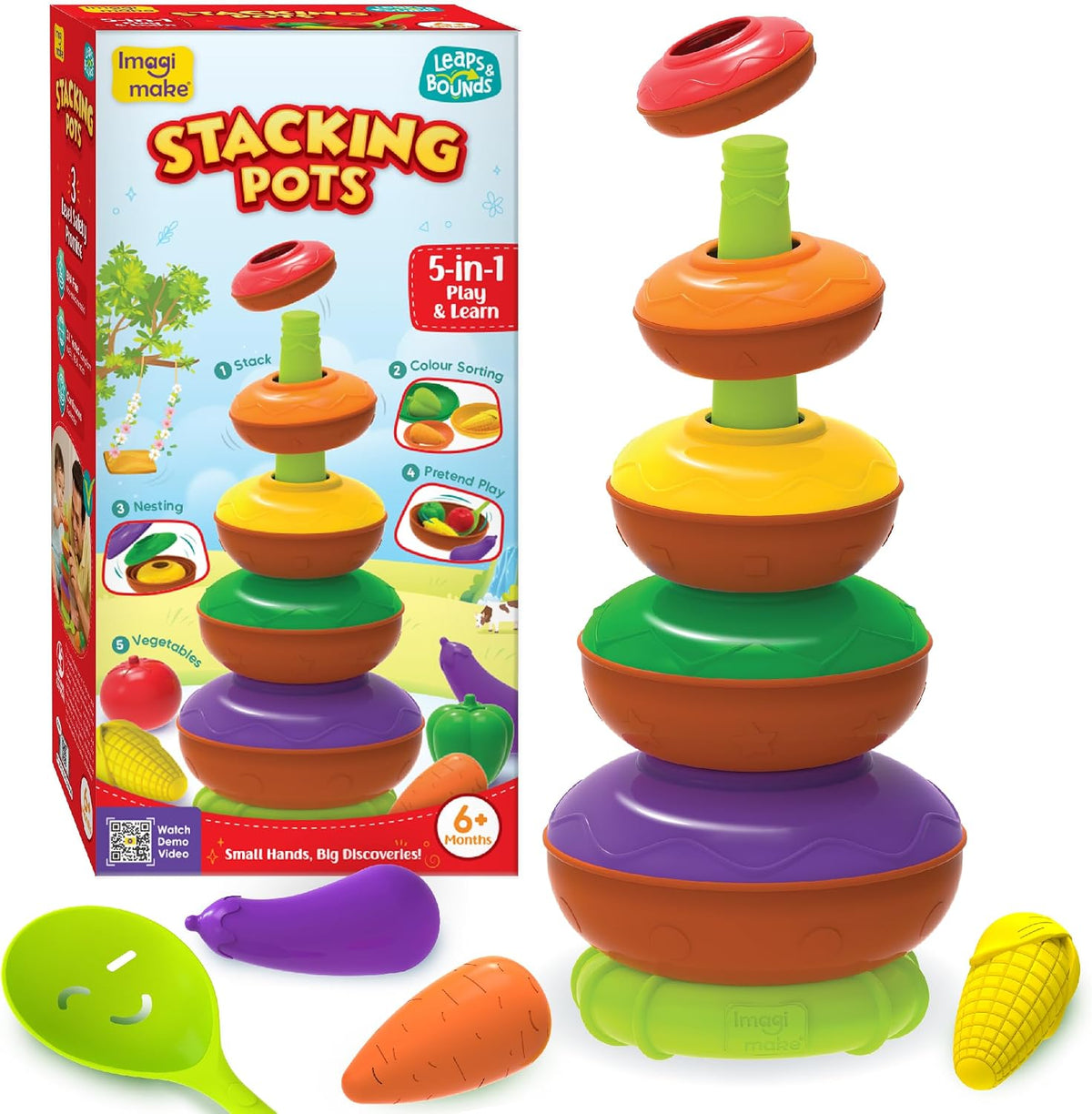 Imagimake Leaps &amp; Bounds - Ollas apilables, juguete de activida...