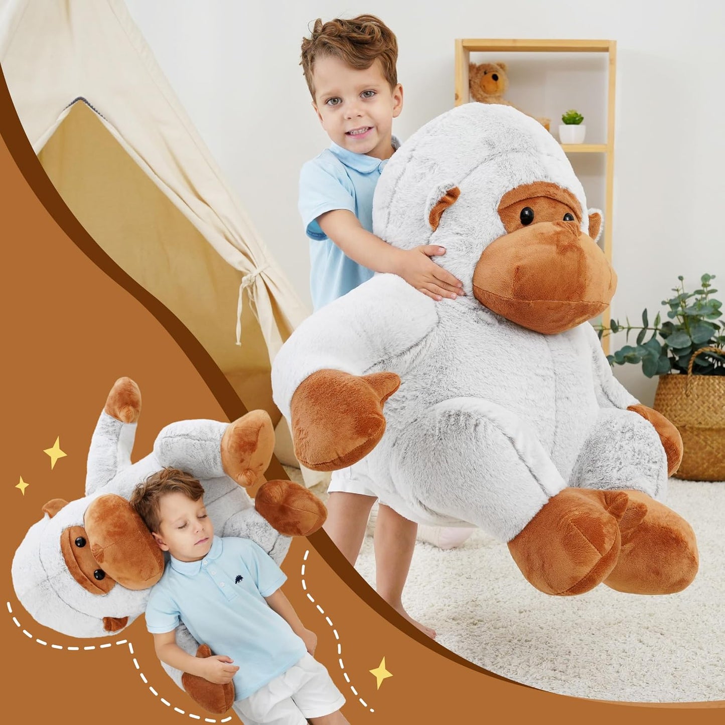 Jrystar Gorila gigante de peluche, juguetes de peluche grandes de g...