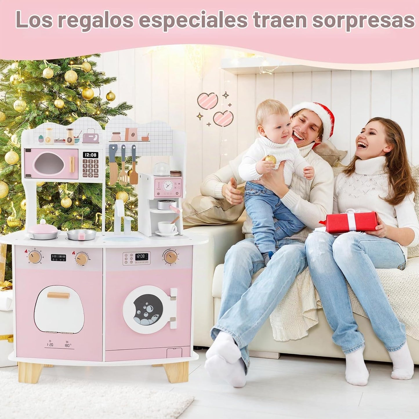 Costzon Cocina de Juguete de Madera, Juego de Cocina con Cafetera d...