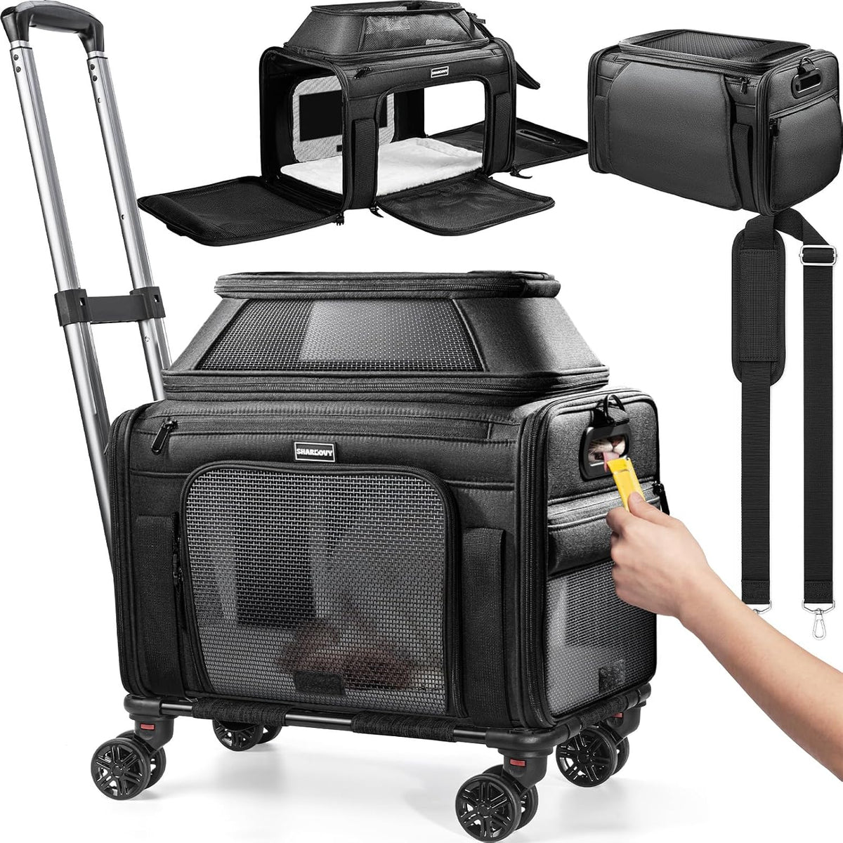 Transportador para gatos con ruedas y ventana para mascotas, 18 x 1...