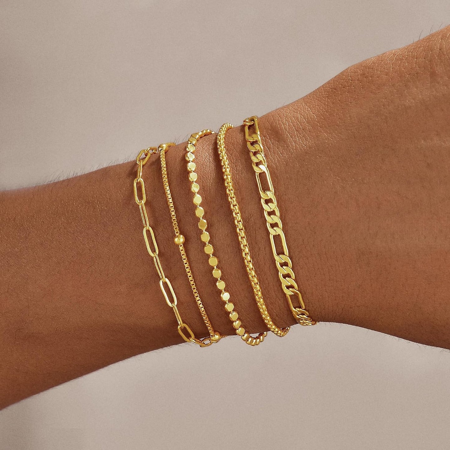 Striviio Pulseras de oro para mujer, chapado en oro de 14 quilates,...