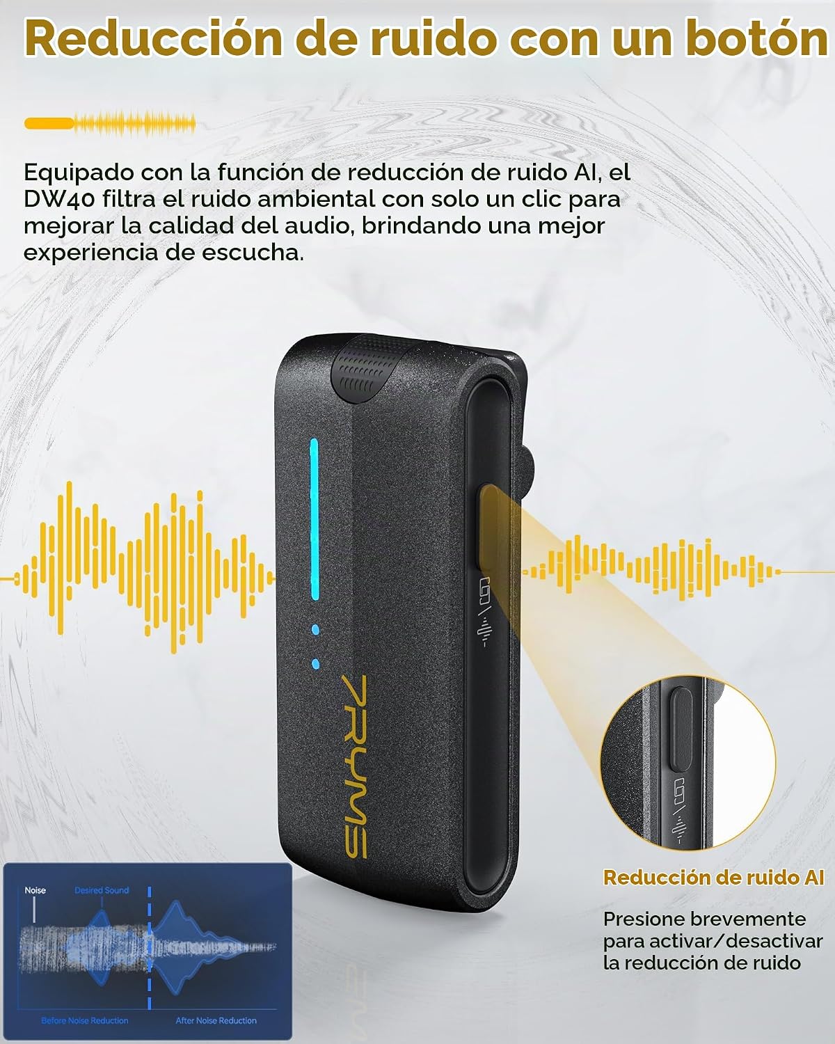 7RYMS iRay DW40 Micrófono inalámbrico Lavalier de 4 canales con can...