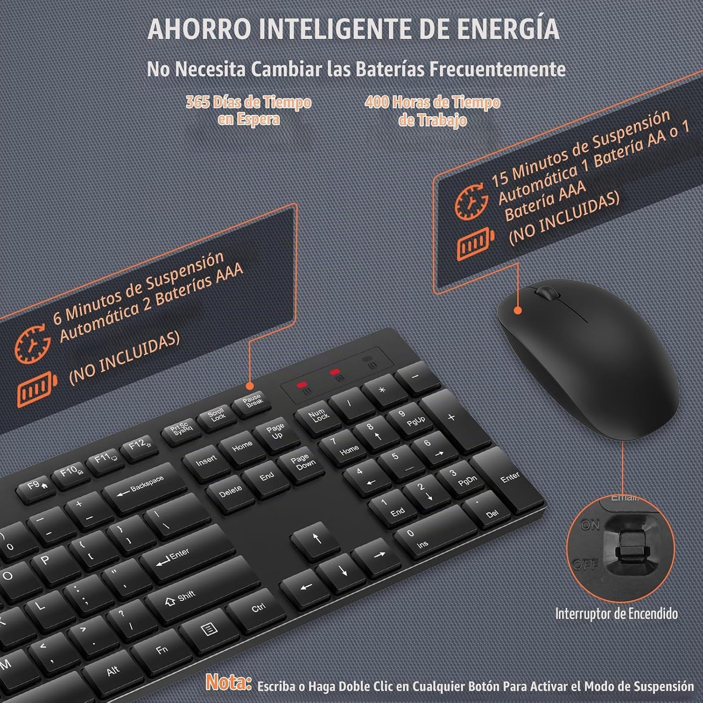 Combo de teclado y mouse inalámbrico, EDJO, teclado y mouse USB ina...