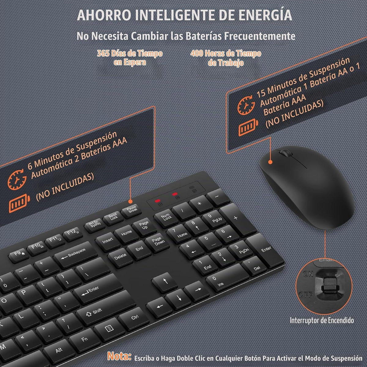 Combo de teclado y mouse inalámbrico, EDJO, teclado y mouse USB ina...
