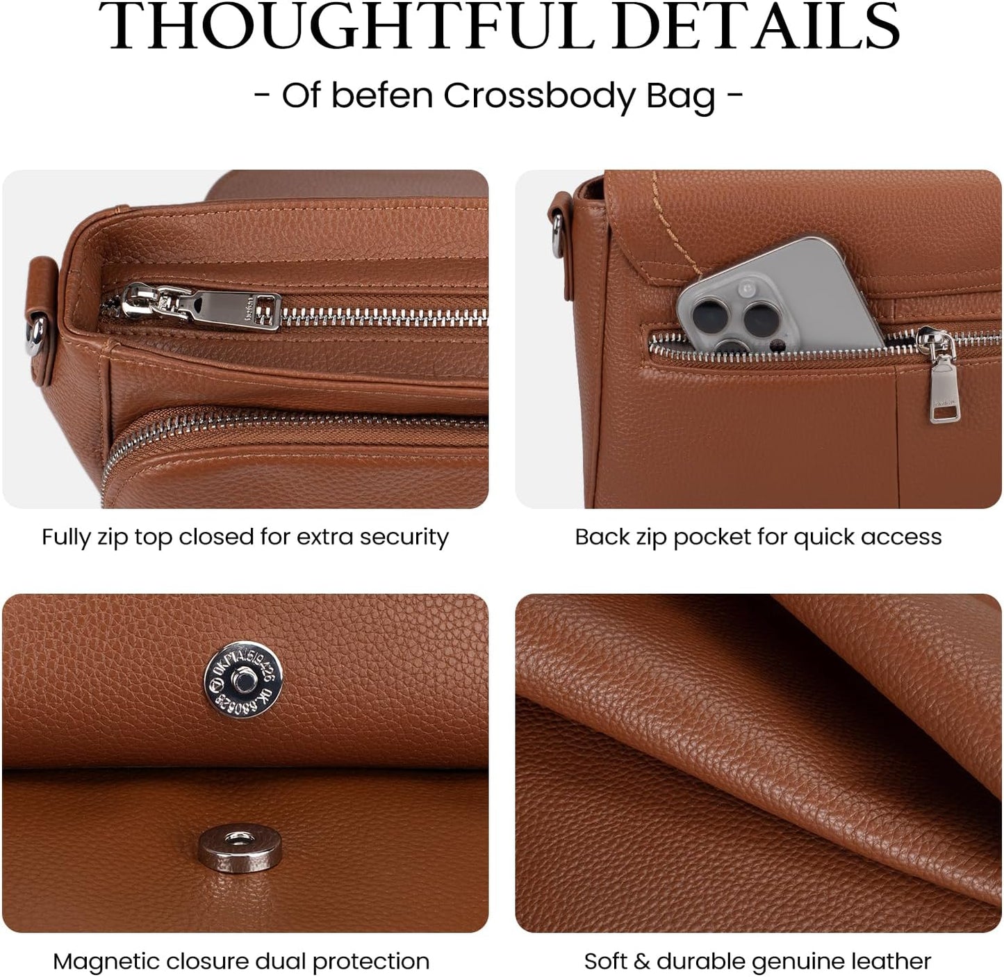 befen Bolsos cruzados de cuero genuino para mujer con cartera RFID...