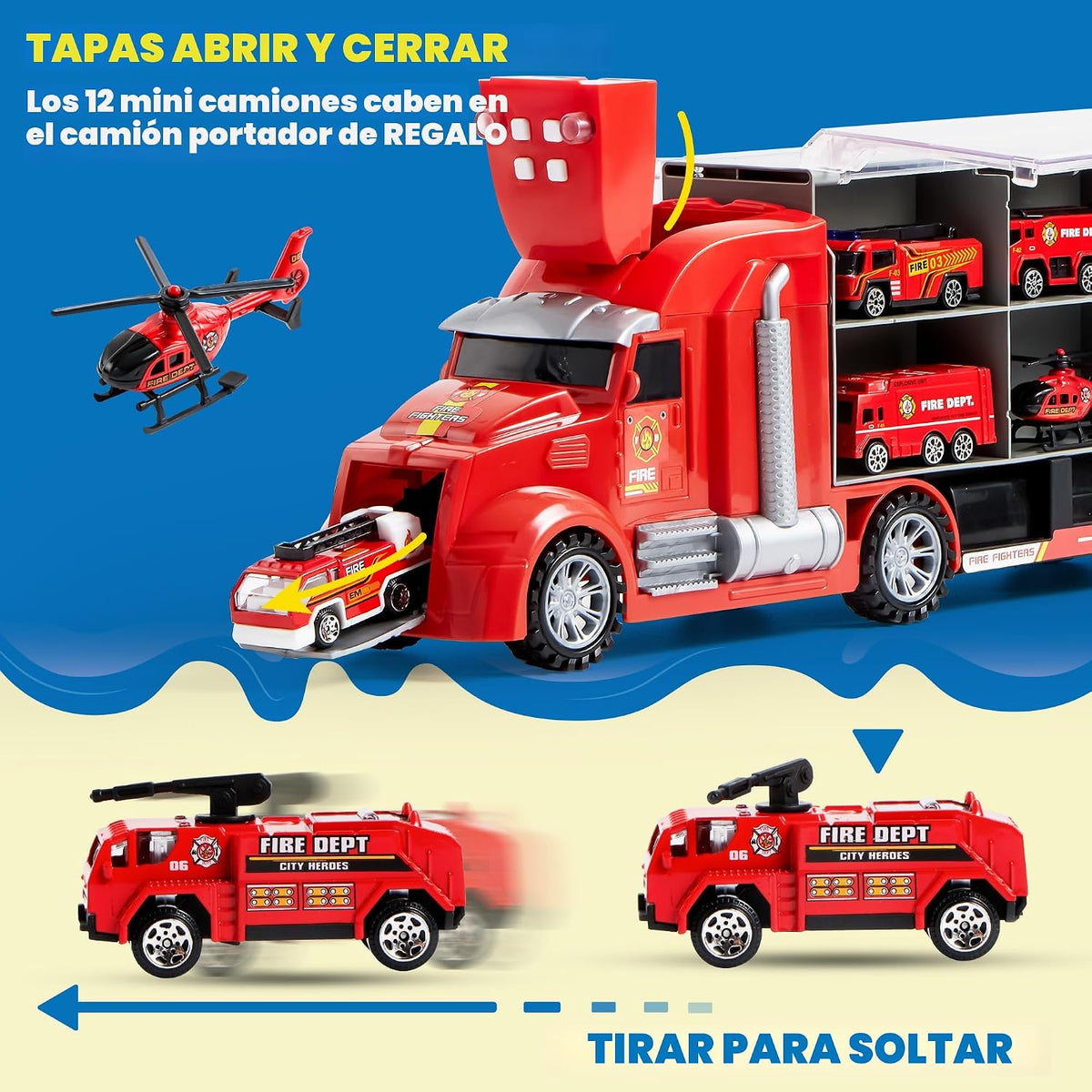 JOYIN Juego de vehículos de camión de bomberos 25 en 1 con sonidos...