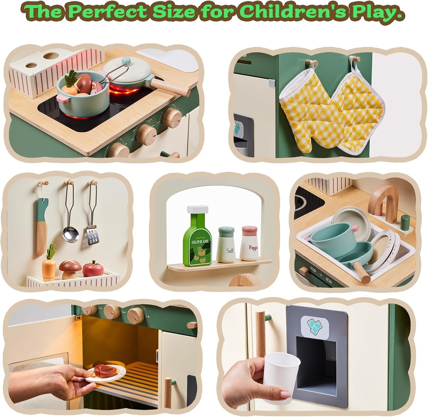 Juego de cocina de madera para niños con comida de juego, juego de...