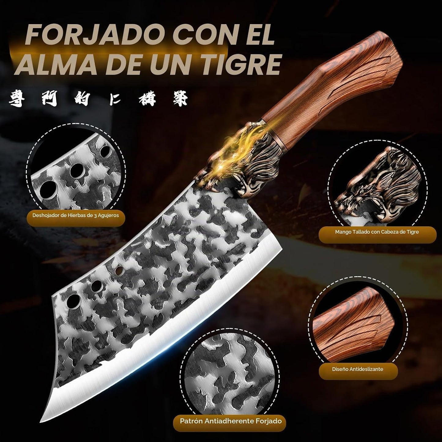 Purple Dragon Juego de 8 cuchillos de carnicero de chef japonés con...