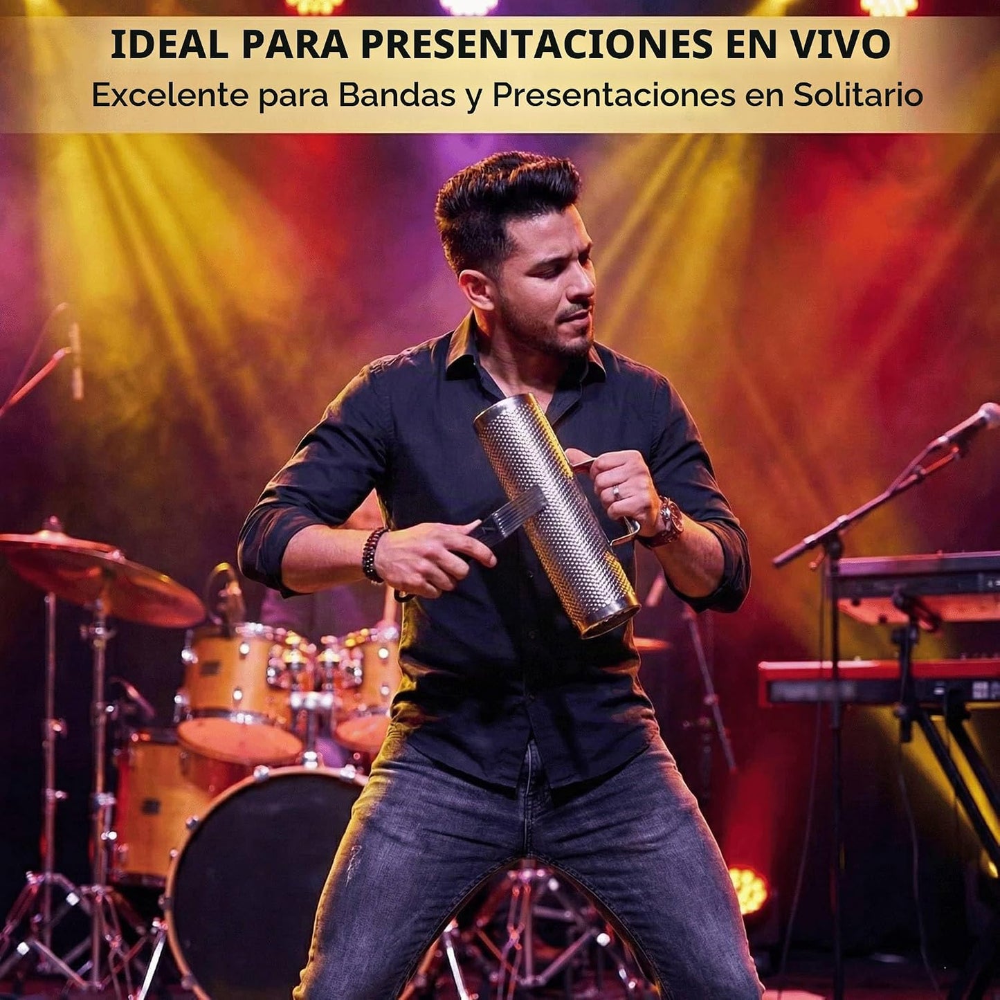 Guiro profesional de acero inoxidable, instrumento de percusión lat...
