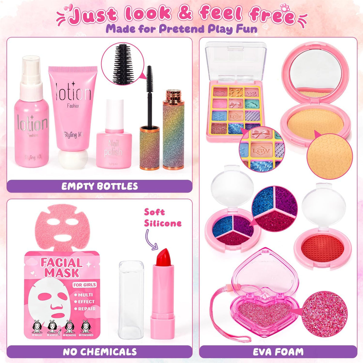 Hoholoop Juego de maquillaje de simulación para niñas de 3 a 5 a 8...