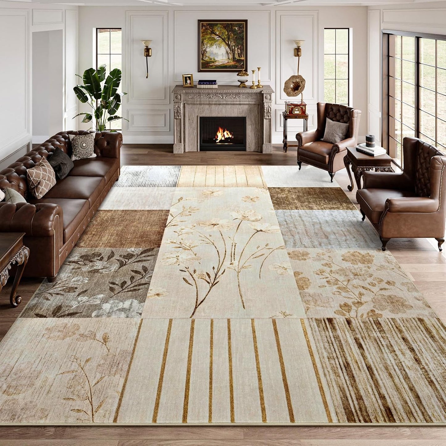 DweIke Alfombra de área de 5 x 7 pies, lavable, color beige, para s...