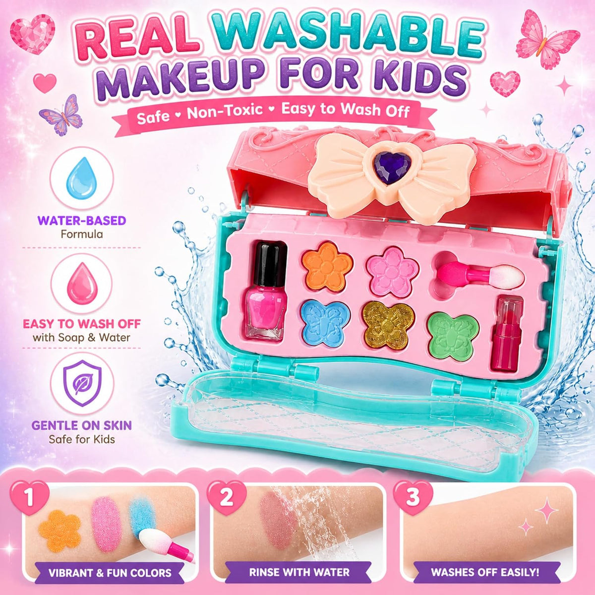 Kit de maquillaje infantil para niñas \u2013 Juego cosmético lavabl...