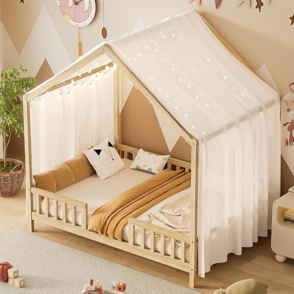 Bellemave Estructura de cama completa con toldo, cama Montessori, c...