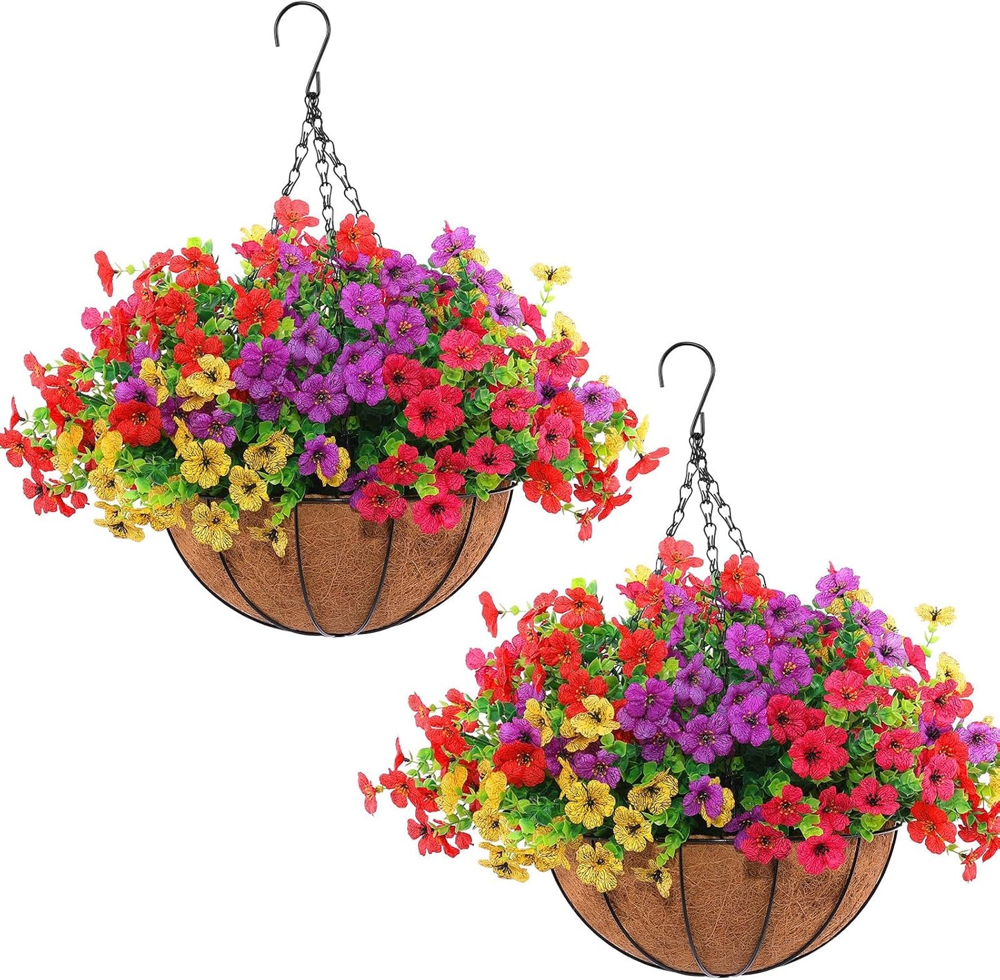 Hananona Juego de 2 flores artificiales para exteriores con cesta c...