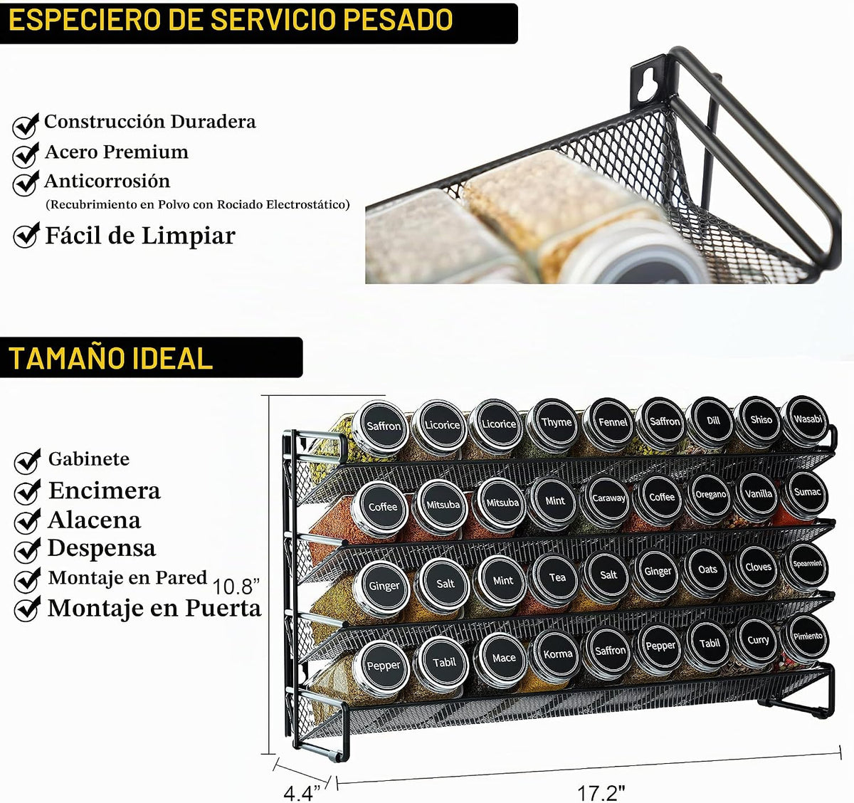 SpaceAid - Organizador de especias con 36 tarros de especias, 386 e...