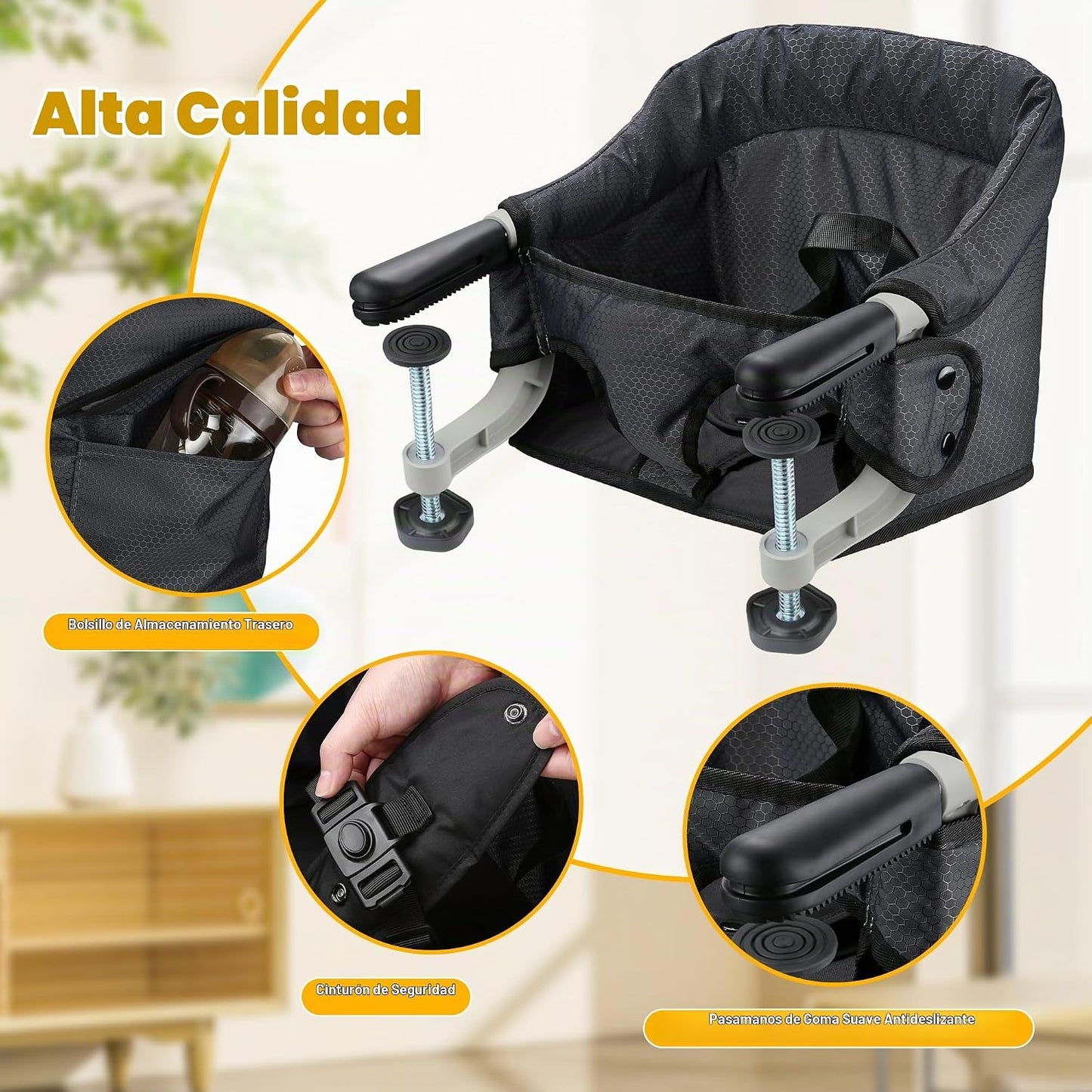 Toogel Silla alta de gancho, asiento plegable con clip de viaje par...