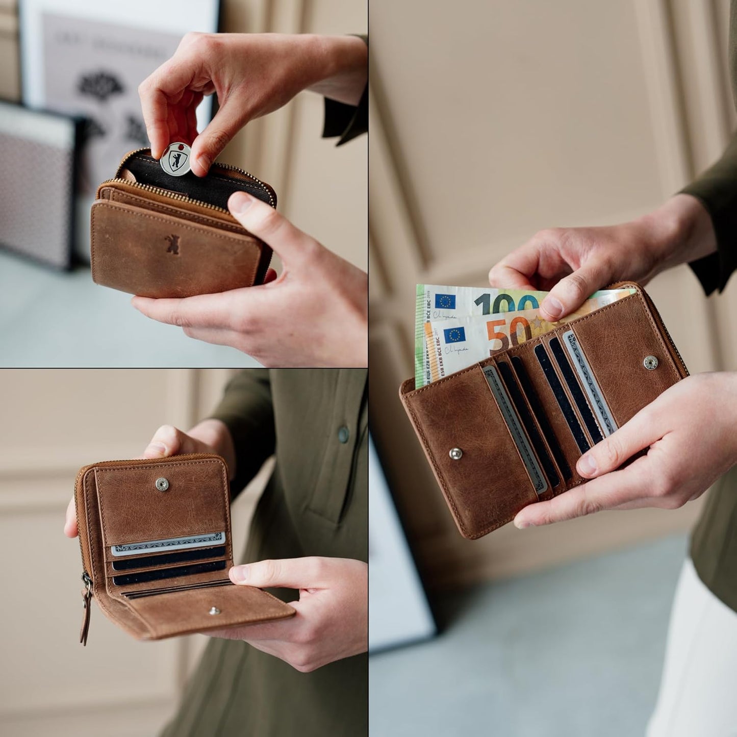 BERLINER BAGS Cartera pequeña de cuero genuino Mujer Sara, Caja de...