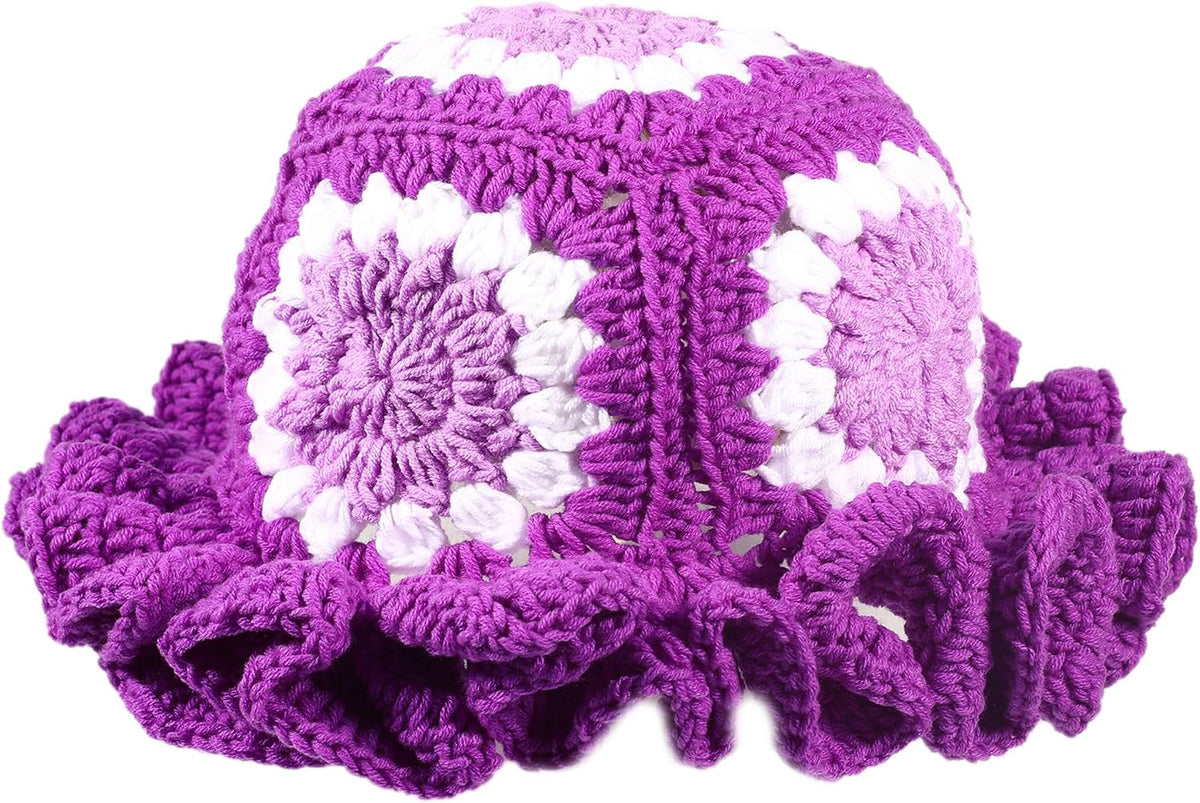 Ahouws Sombrero de pescador de ganchillo para mujer, diseño de flor...