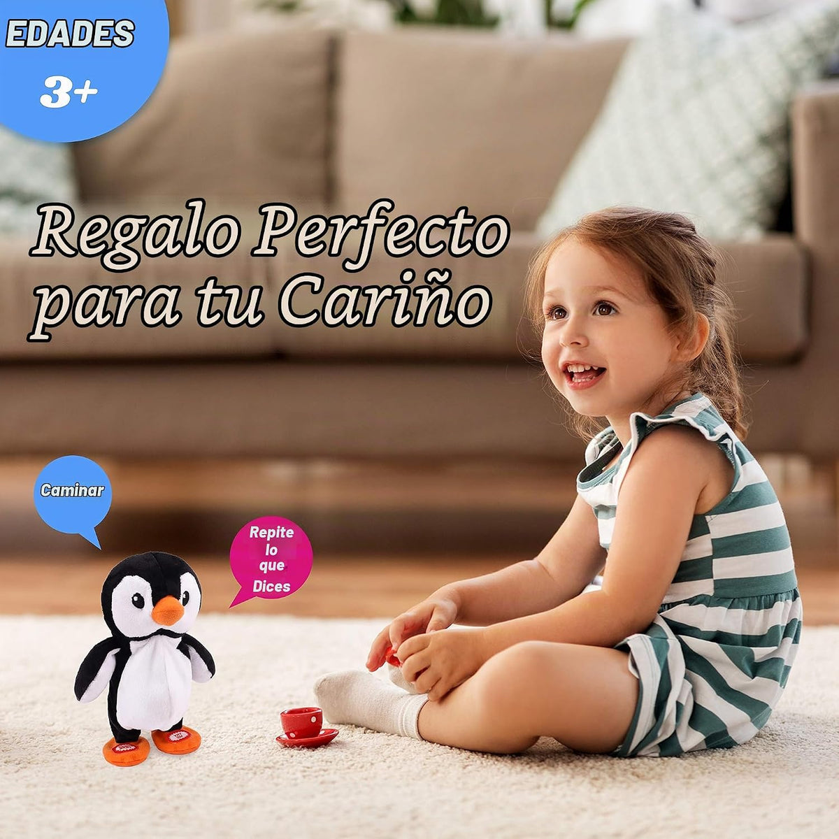 Hopearl Pingüino que habla y canta, repite lo que dices caminando,...