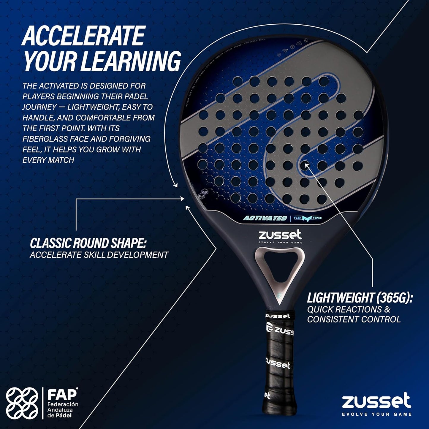 Pala de pádel ZUSSET Activada 2025 | Pala Padel Forma Redonda | Bal...
