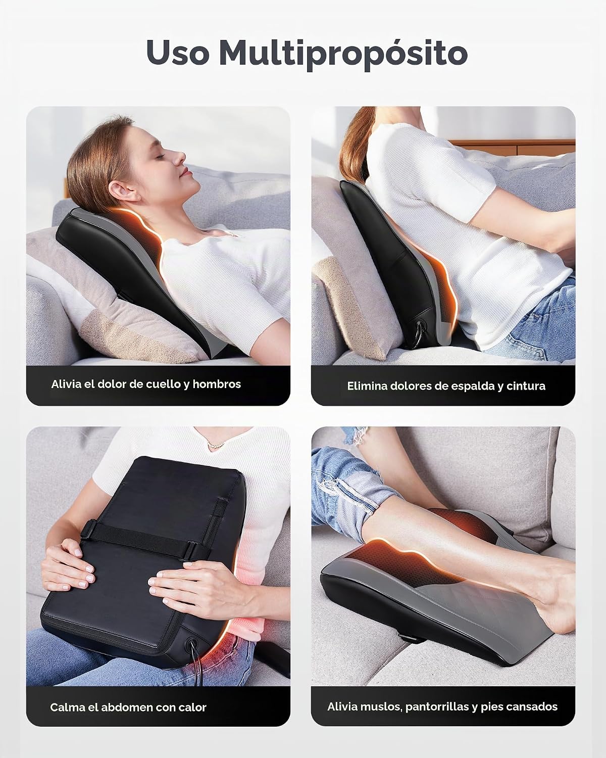 Boriwat Masajeador de espalda con calor, almohada de masaje 3D para...