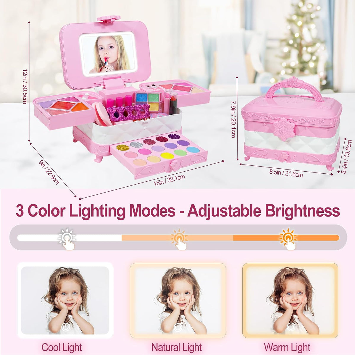 YasinKidz Kit de maquillaje 60 en 1 para niños, con espejo de maqui...
