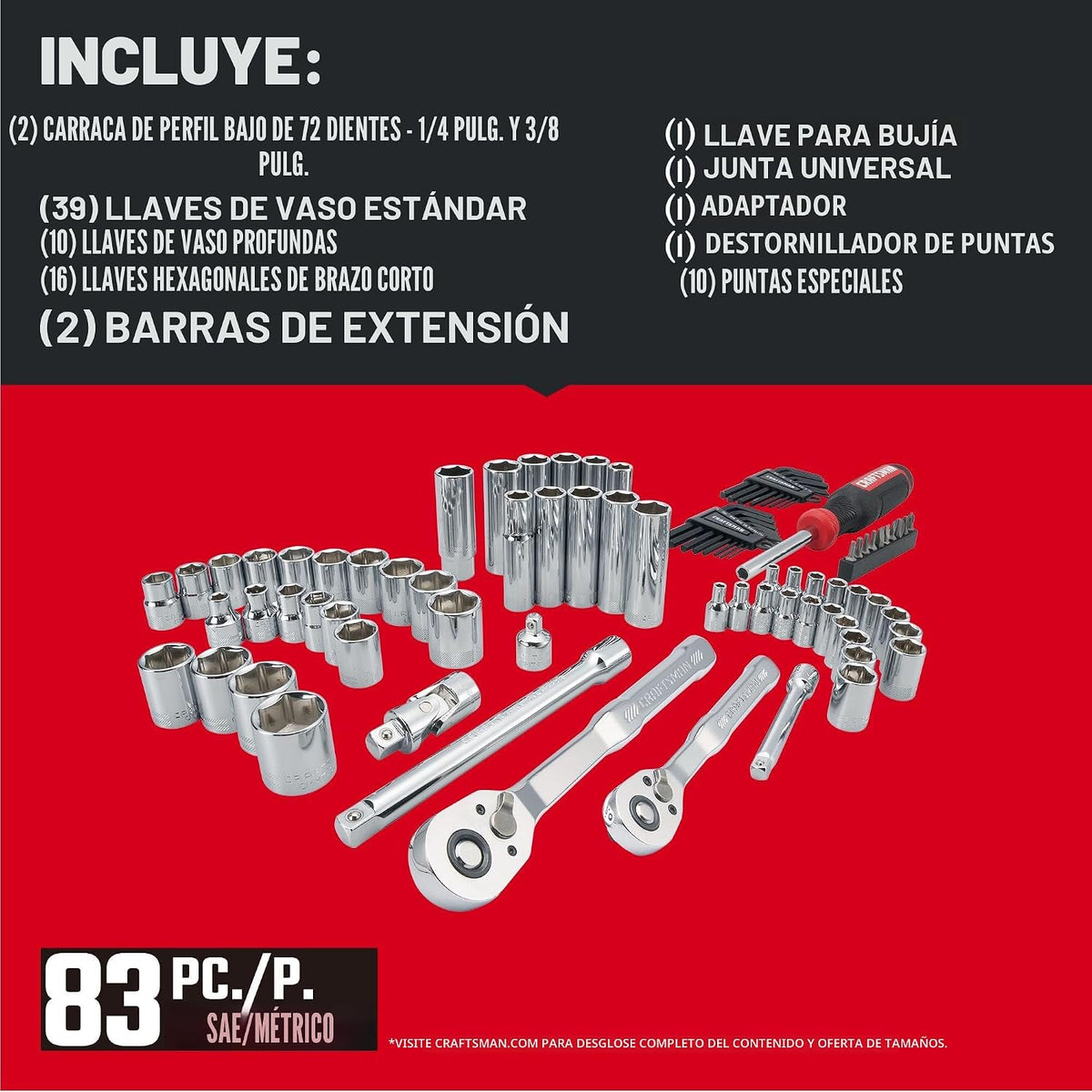 CRAFTSMAN Juego de herramientas para mecánicos, 83 piezas de herram...