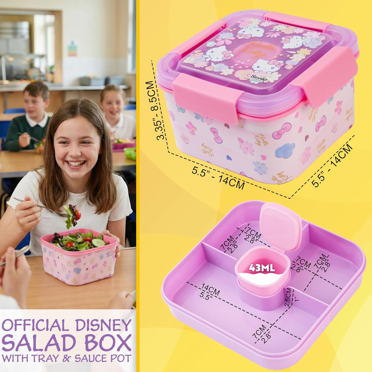 Hello Kitty Sanrio - Contenedor de ensalada Bento para niños, lonch...