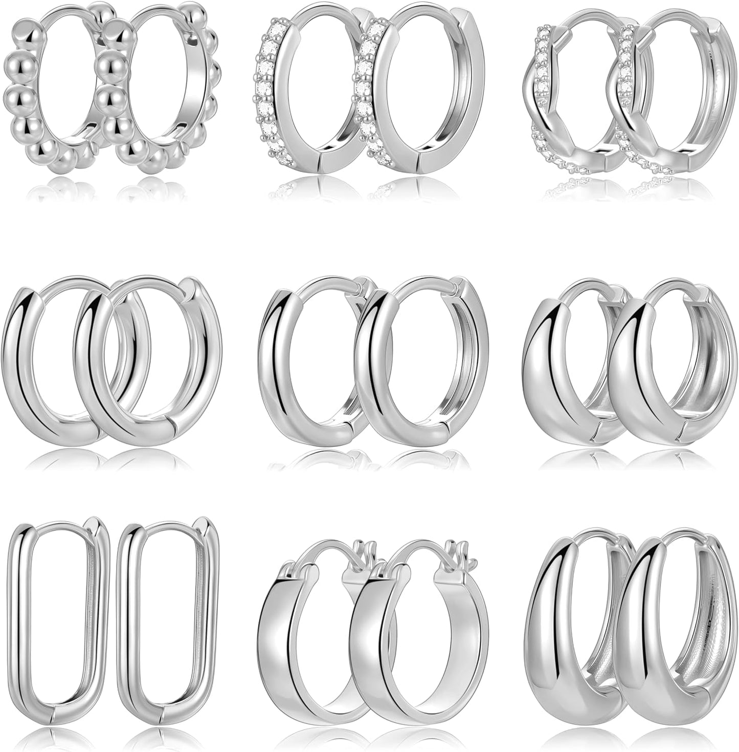 Juego de 9 pares de aretes pequeños tipo aro huggie de oro\/plata p...