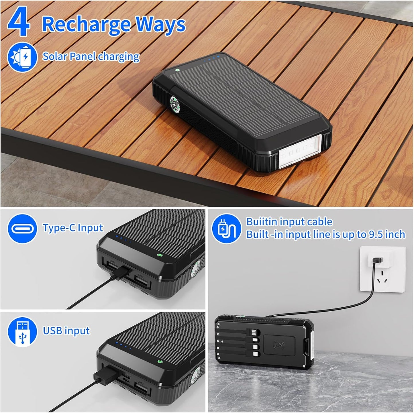 FCJZX Banco de Energía Cargador Solar 49800mAh, Carga Inalámbrica P...