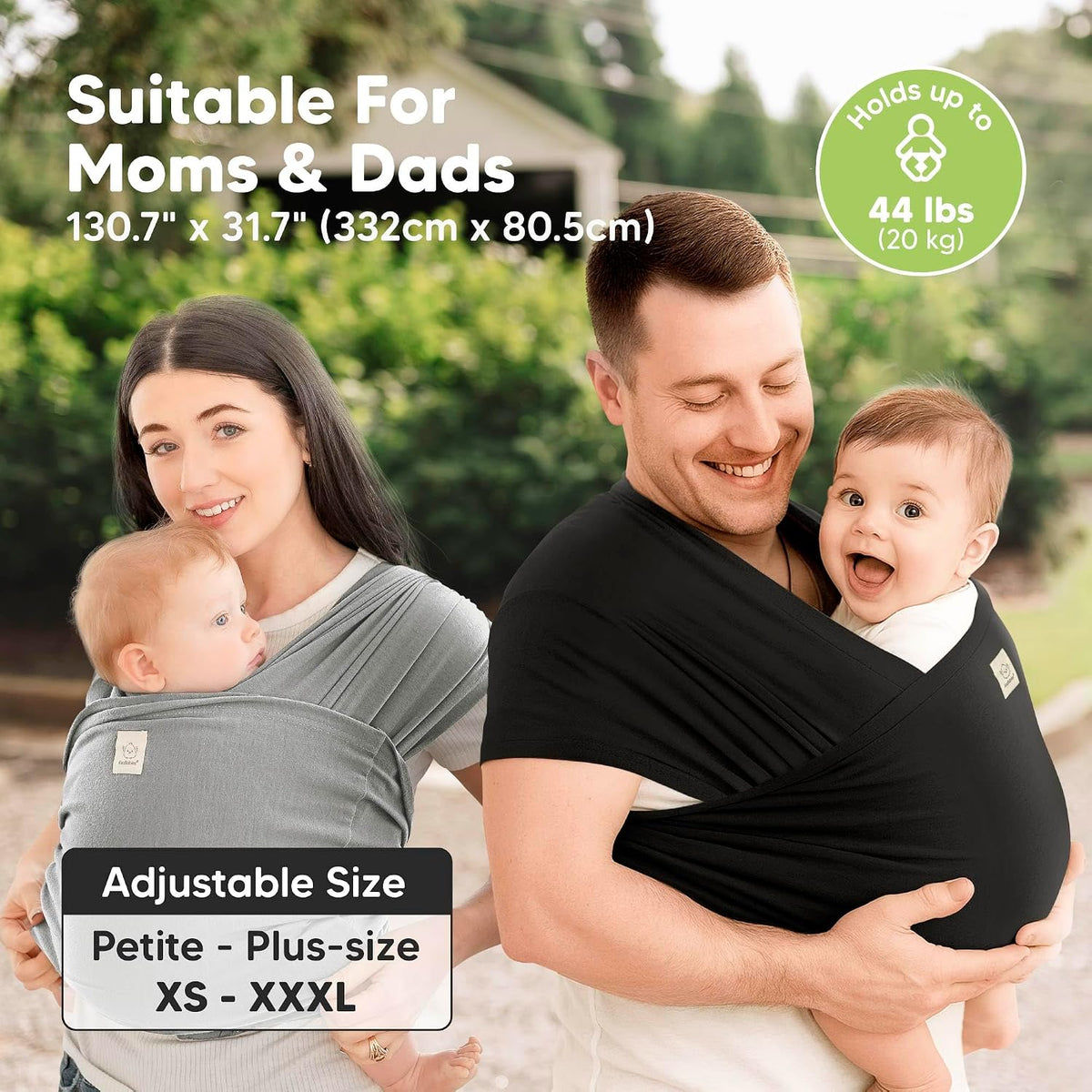 KeaBabies D-Lite - Portabebés portabebés (moda negro) | Fácil de ll...