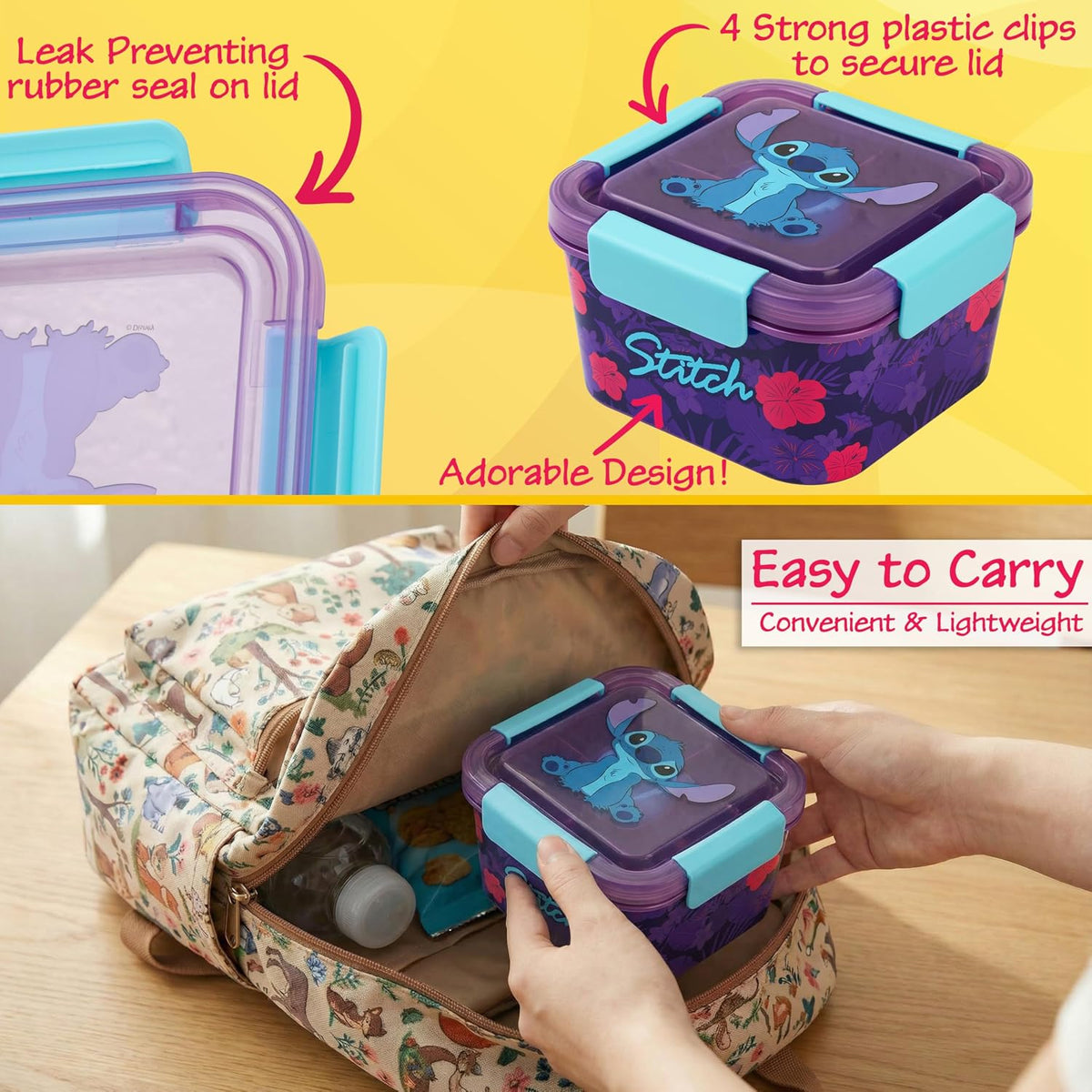 Disney Stitch - Contenedor de ensalada Bento para niños, lonchera p...
